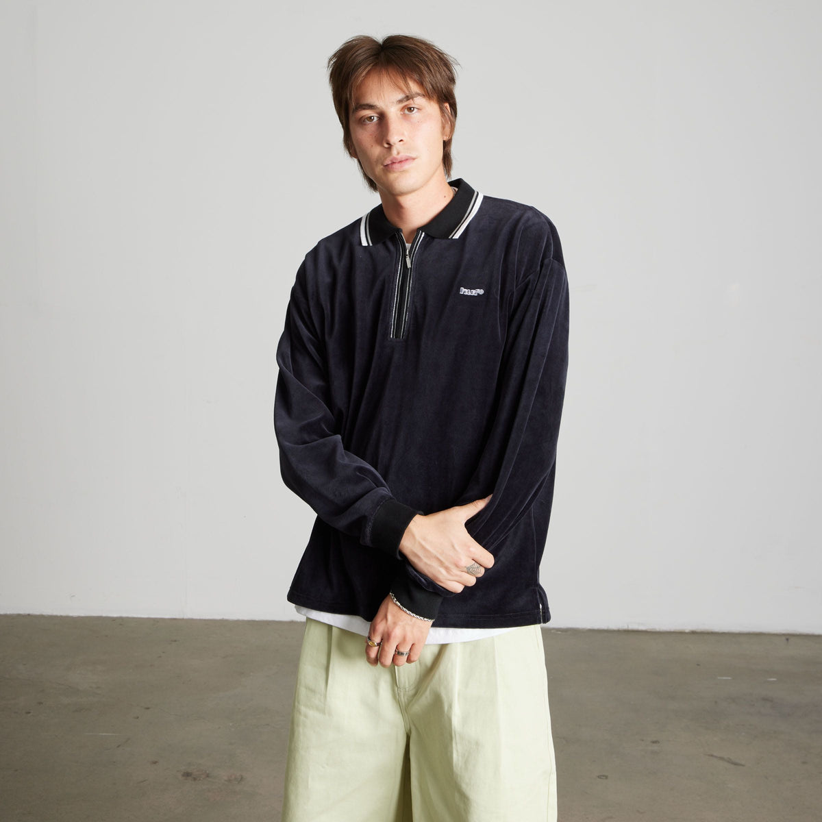 Parker Velour Long Sleeve Polo Shirt