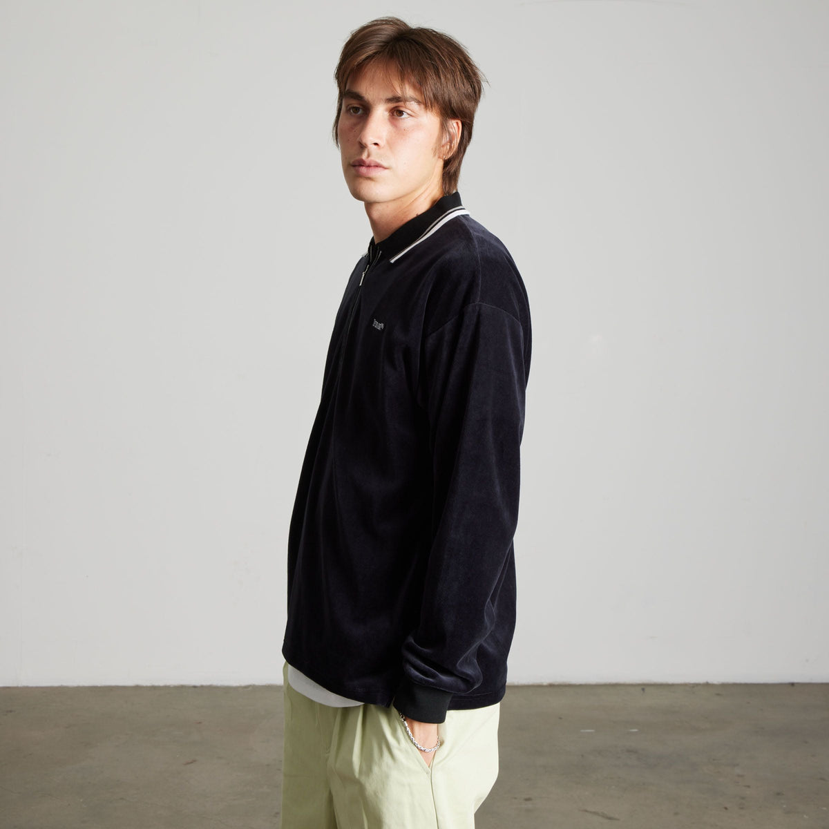 Parker Velour Long Sleeve Polo Shirt