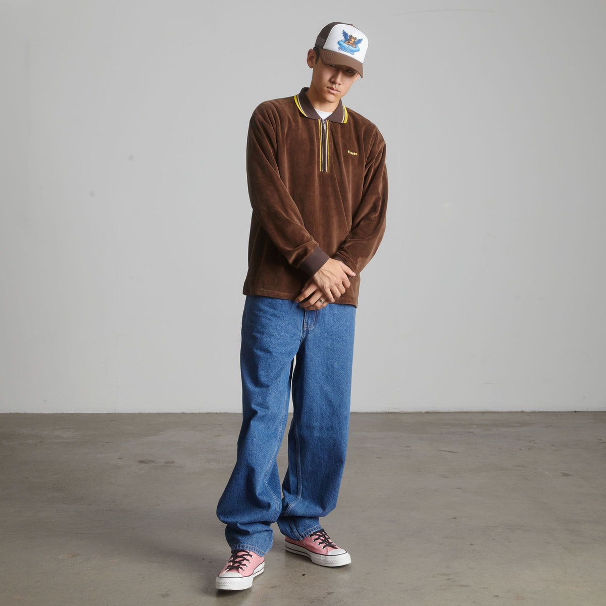 Parker Velour Long Sleeve Polo Shirt